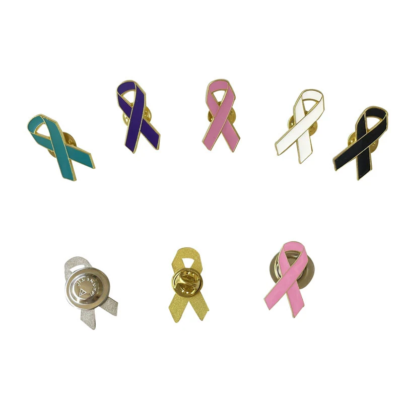 Ribbon awareness pins in a group