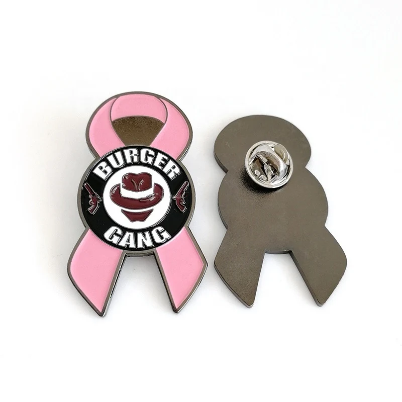 Pino de lapela de esmalte macio fita rosa com revestimento de níquel preto