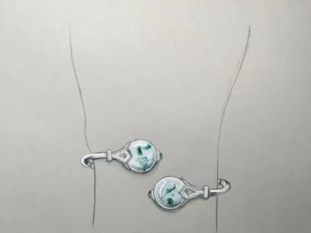 A certified untreated Grade A jade bangle with 18K white gold fittings