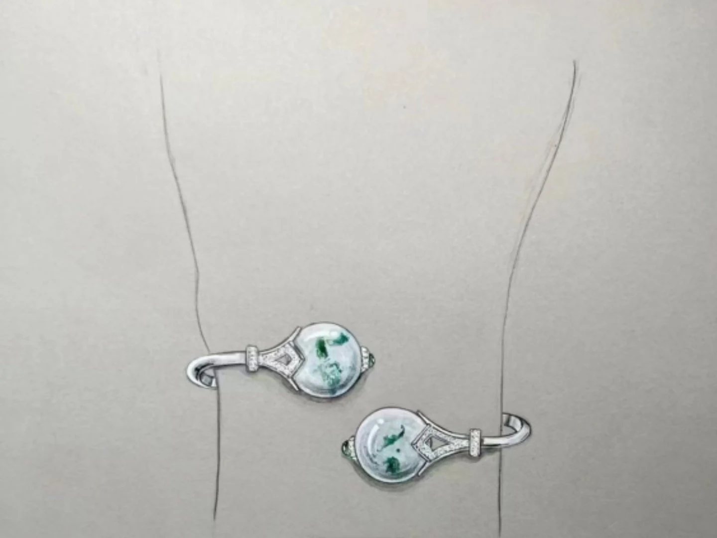 A certified untreated Grade A jade bangle with 18K white gold fittings