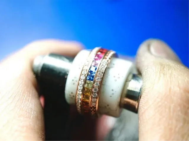 Rainbow Sapphire And Diamond Eternity Ring made by BH Jewelry in Shenzhen