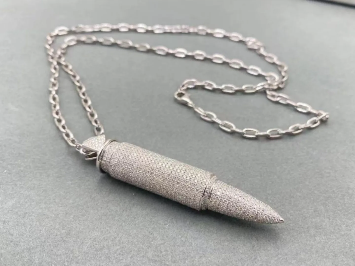 Pavé Diamond Bullet Pendant Necklace made by BH Jewelry in Shenzhen
