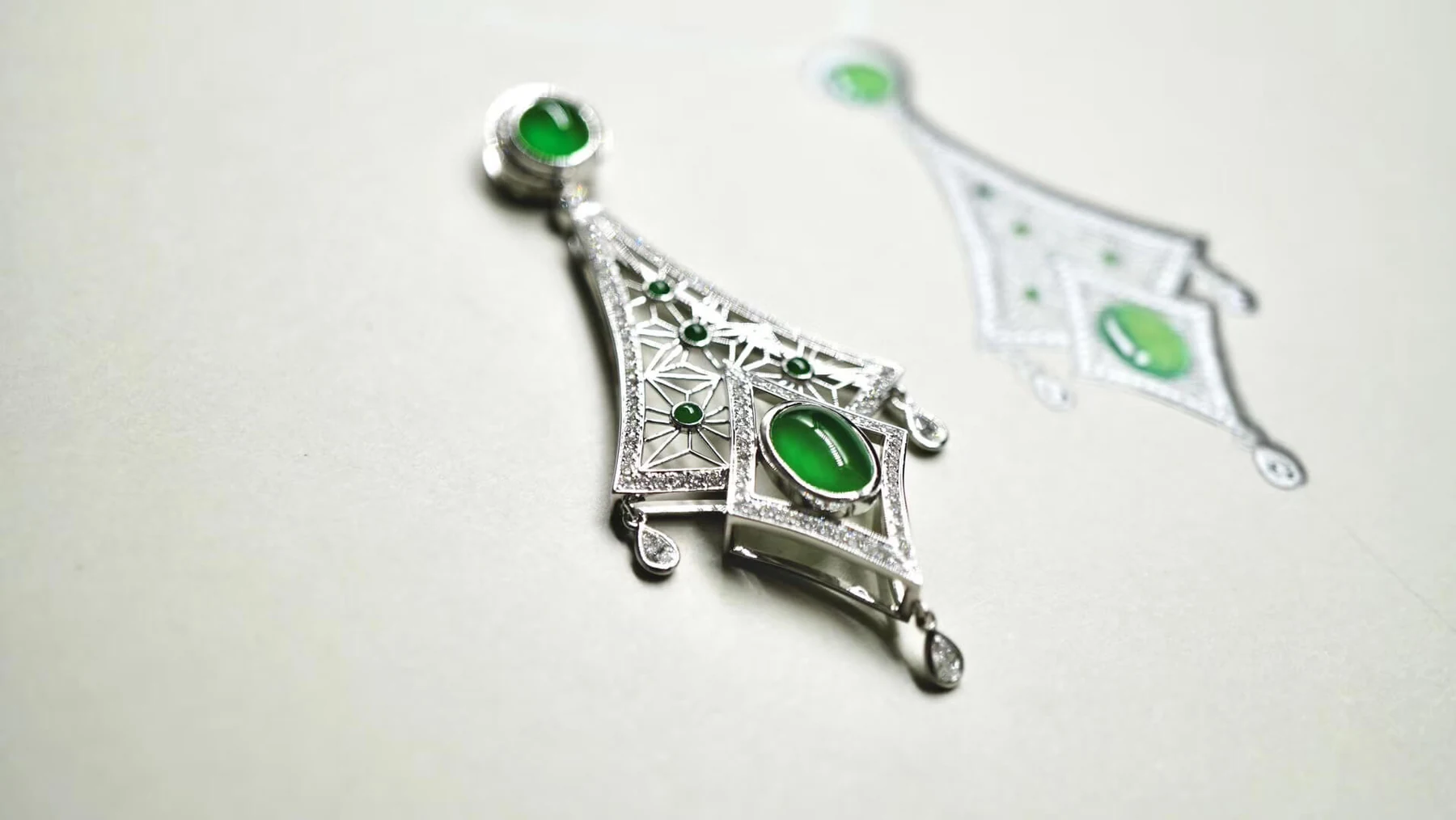 Jadeite Cabochon And Diamond Pendant Necklace photographed at the BH Jewelry workshop in Shenzhen