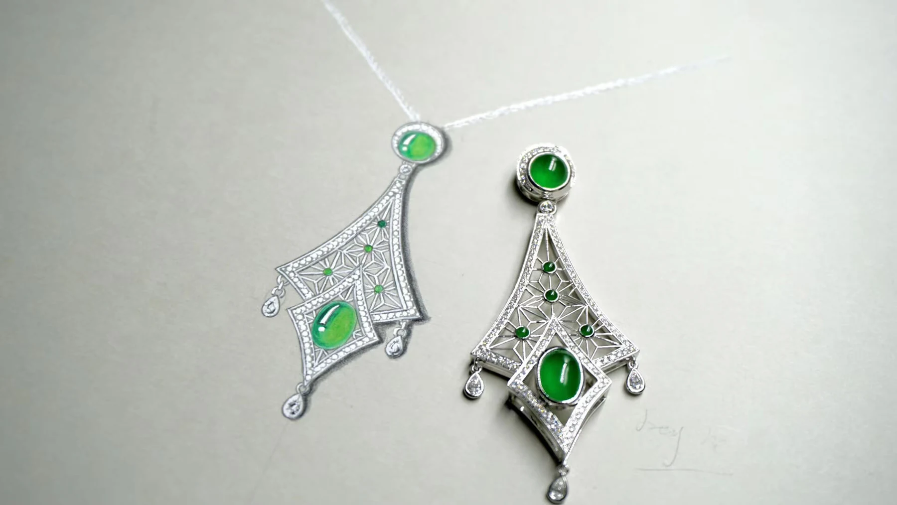 Jadeite Cabochon And Diamond Pendant Necklace photographed at the BH Jewelry workshop in Shenzhen