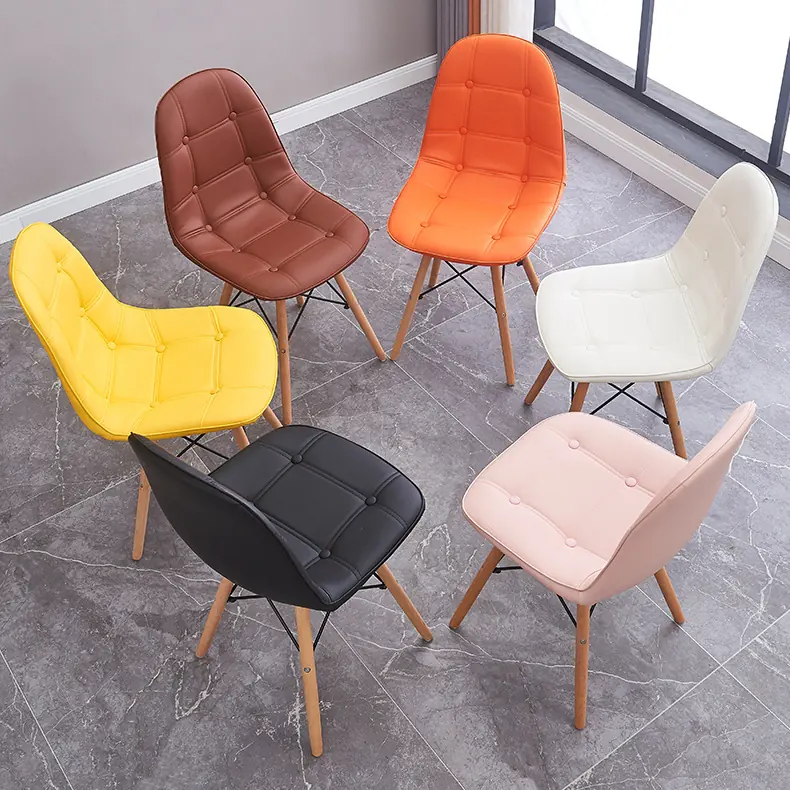Leather upholstered plastic shell dining chair on wood legs - view 2