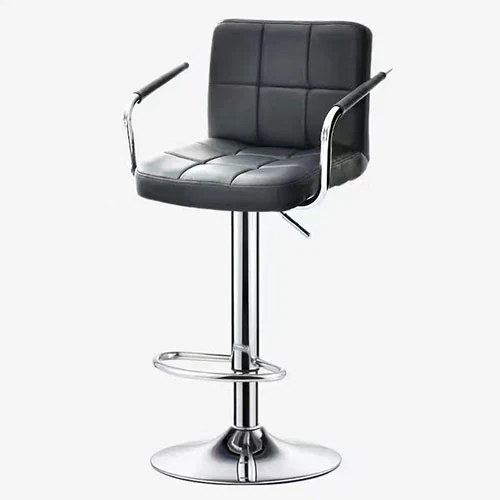 Gas-lift bar stool with arms, PU seat and chromed footrest base