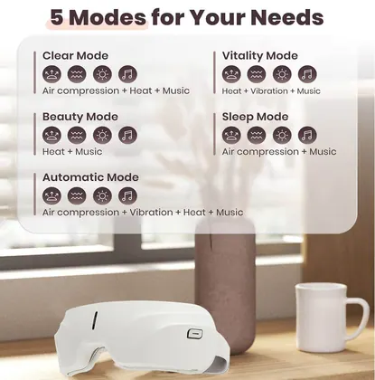 Adjustable Air Pressure Relaxing Therapy Wireless Vibrating Rechargeable Care Home Foldable Kneading Heating Smart Eye Massager detail view 7