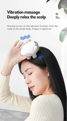 Waterproof Wireless Easy Use Electric Silicone Scalp Massager Stress Release Vibrating Hot Compress Head Massager detail view 6
