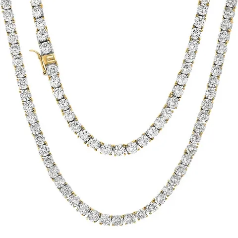 16-24 Inch Full Diamond Single Row Zirconia Tennis Necklace Hip Hop - Brass jewelry made by BlueOne Jewelry