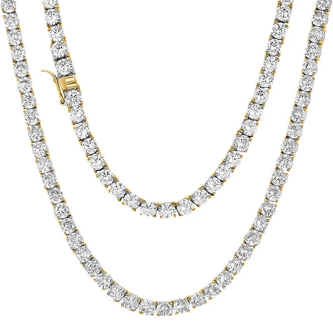 16-24 Inch Full Diamond Single Row Zirconia Tennis Necklace Hip Hop made by BlueOne Jewelry