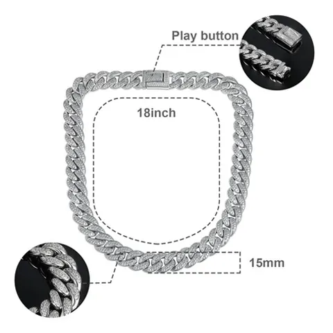 15mm Double-row Hip Pop Miami Cuban Necklace for Men Women - view 3