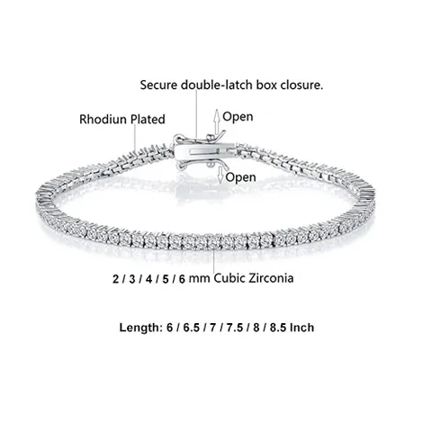 2-6mm Width 6-8.5 Inch Classic Tennis Bracelet White Gold Plated over - view 3
