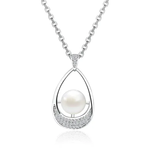 Fashion Popular Set of Pearl Jewelry Temperament Diamond Zirconia Necklace Bridal - Plated Brass jewelry made by BlueOne Jewelry