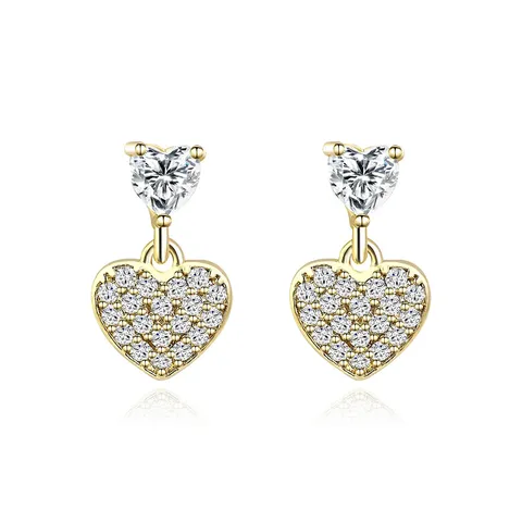 2024 Spring South Korea Temperament Hundred Versatile Love Heart Shape Micro-zirconia Earrings - Plated Brass jewelry made by BlueOne Jewelry