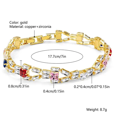 2025 Model Euro-american Color Zircon Tennis Chain Fashion Bracelet Double-layer Split - view 3