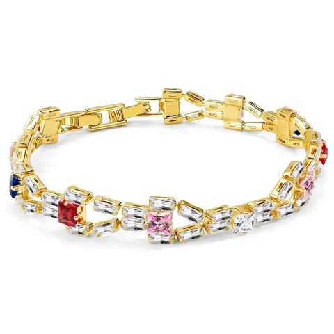 2025 Model Euro-american Color Zircon Tennis Chain Fashion Bracelet Double-layer Split - Plated Brass jewelry made by BlueOne Jewelry