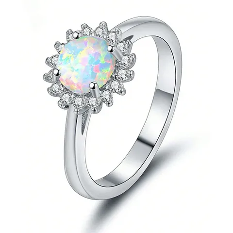 5-10 Inch Atmospheric Round Opal Ring Fashion Creative Women’s Ring White - Brass jewelry made by BlueOne Jewelry