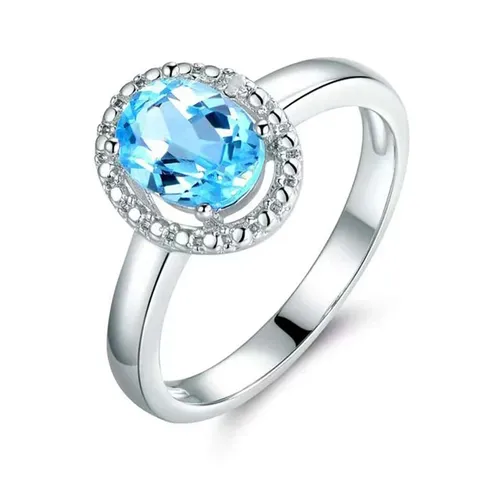 5-10 Inch Aquamarine Oval Zircon Ring - Plated Brass jewelry made by BlueOne Jewelry