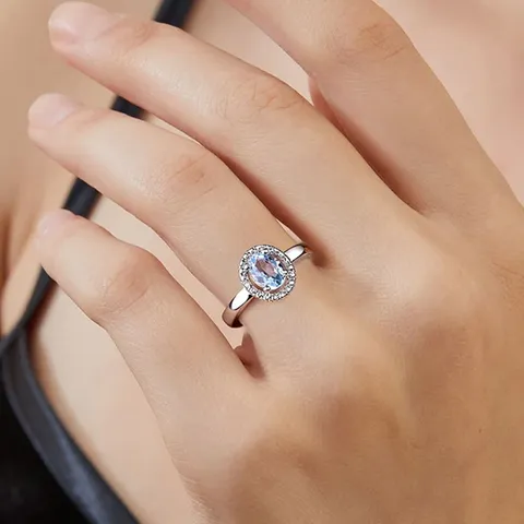 5-10 Inch Aquamarine Oval Zircon Ring - view 2
