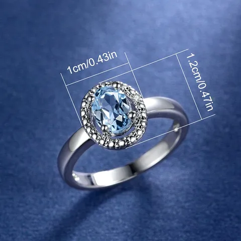 5-10 Inch Aquamarine Oval Zircon Ring - view 3