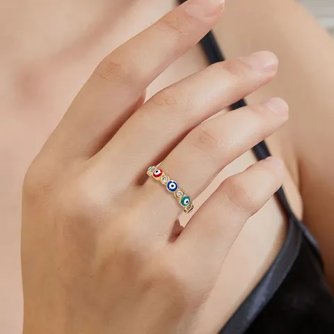 Plated Brass 5-10 Inches High Quality Cubic Zirconia Devil’s Eye Fashion Jewelry Design Ring - view 2