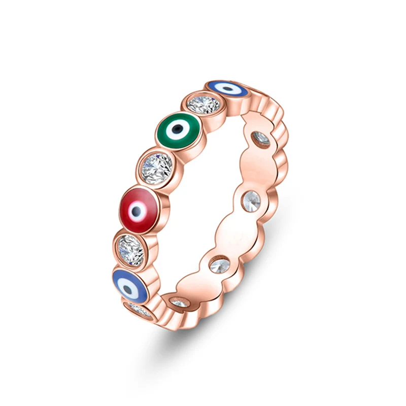 5-10 Inches High Quality Cubic Zirconia Devil’s Eye Fashion Jewelry Design Ring in Rose Gold Plated made by BlueOne Jewelry