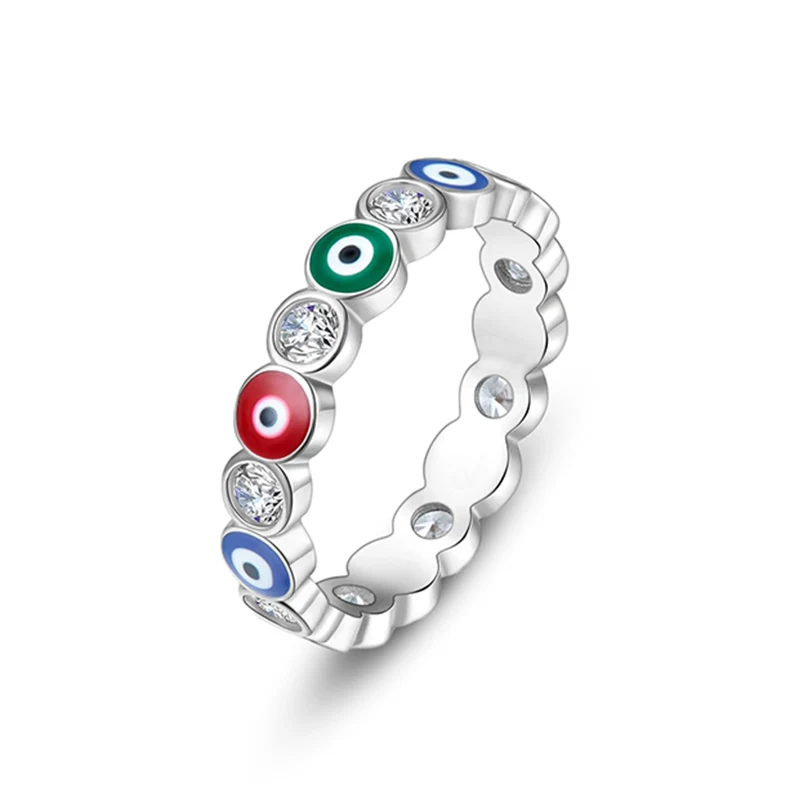 5-10 Inches High Quality Cubic Zirconia Devil’s Eye Fashion Jewelry Design Ring in White Gold Plated made by BlueOne Jewelry