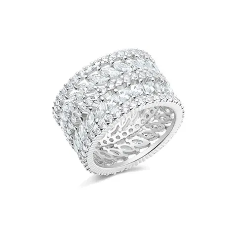 5-9.5 Inch 13mm Marquise Shape Eternity Statement Ring 14K White Gold - Plated Brass jewelry made by BlueOne Jewelry