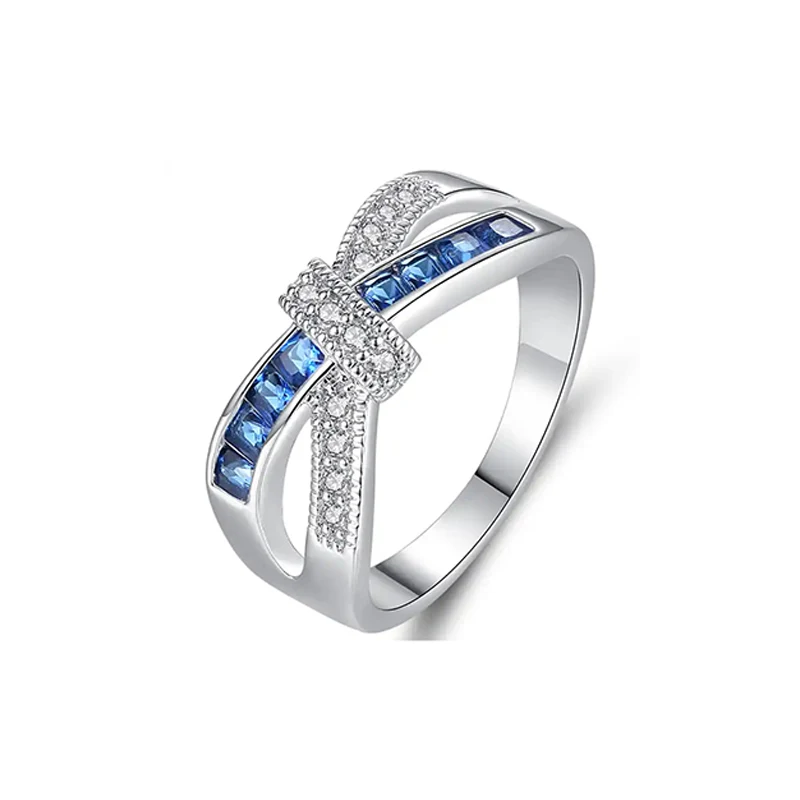 6-10 Inch Fashion White Gold Setting Channel Set Sapphire Zirconia Crossover Ring made by BlueOne Jewelry