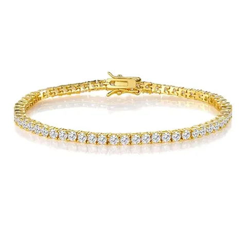 6-8.5 Inch 3mm Classic Tennis Bracelet CZ Yellow Gold over Brass - Brass jewelry made by BlueOne Jewelry