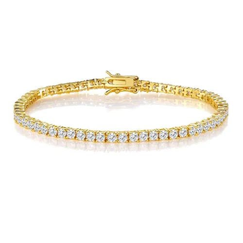 6-8.5 Inch 3mm Classic Tennis Bracelet CZ Yellow Gold over Brass made by BlueOne Jewelry
