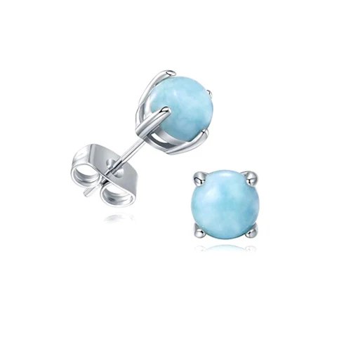 Blue Sterling Silver Stud Earrings 6mm Larimar Gemstone Hypoallergenic made by BlueOne Jewelry