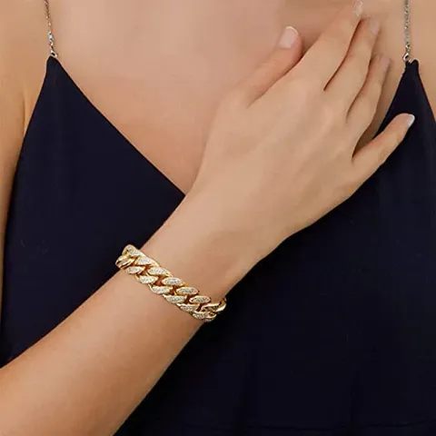 7.5-8.5 Inch 15mm Hip Pop Mia Cuban Bracelet Yellow Gold Plated - view 2