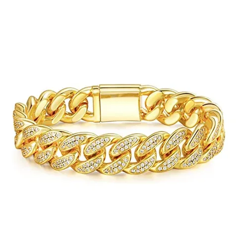 7.5-8.5 Inch 15mm Hip Pop Mia Cuban Bracelet Yellow Gold Plated - Plated Brass jewelry made by BlueOne Jewelry