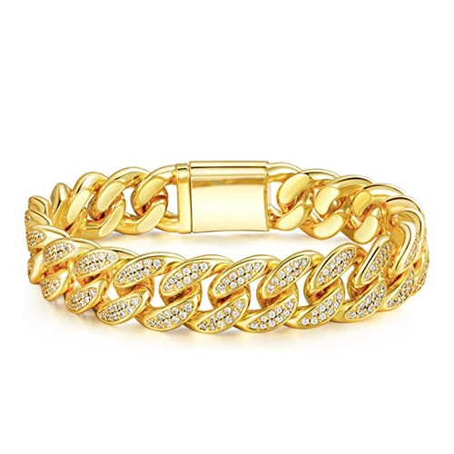 7.5-8.5 Inch 15mm Hip Pop Mia Cuban Bracelet Yellow Gold Plated made by BlueOne Jewelry