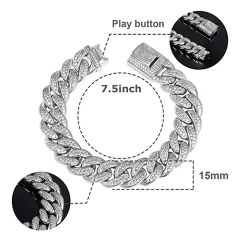 7.5-8.5 Inch 15mm Hip Pop Mia Cuban Bracelet Cubic Zirconia - view 3
