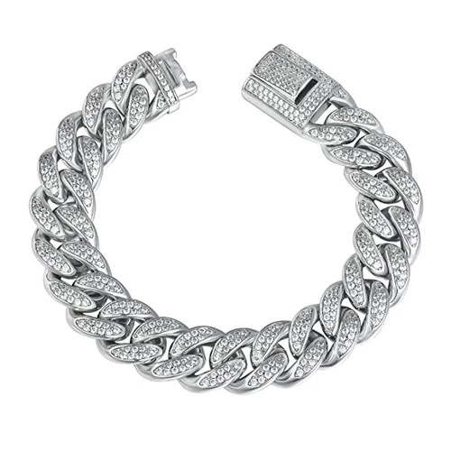 7.5-8.5 Inch 15mm Hip Pop Mia Cuban Bracelet Cubic Zirconia made by BlueOne Jewelry
