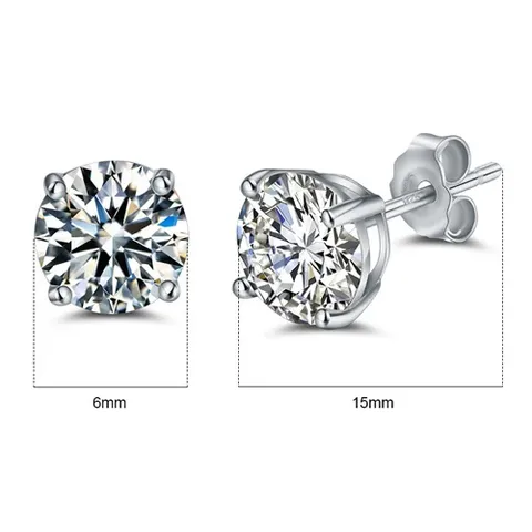 925 Sterling Silver Solitaire Stud Earrings with 3-6mm Cubic Zicronia - view 3