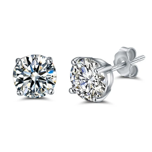 925 Sterling Silver Solitaire Stud Earrings with 3-6mm Cubic Zicronia made by BlueOne Jewelry