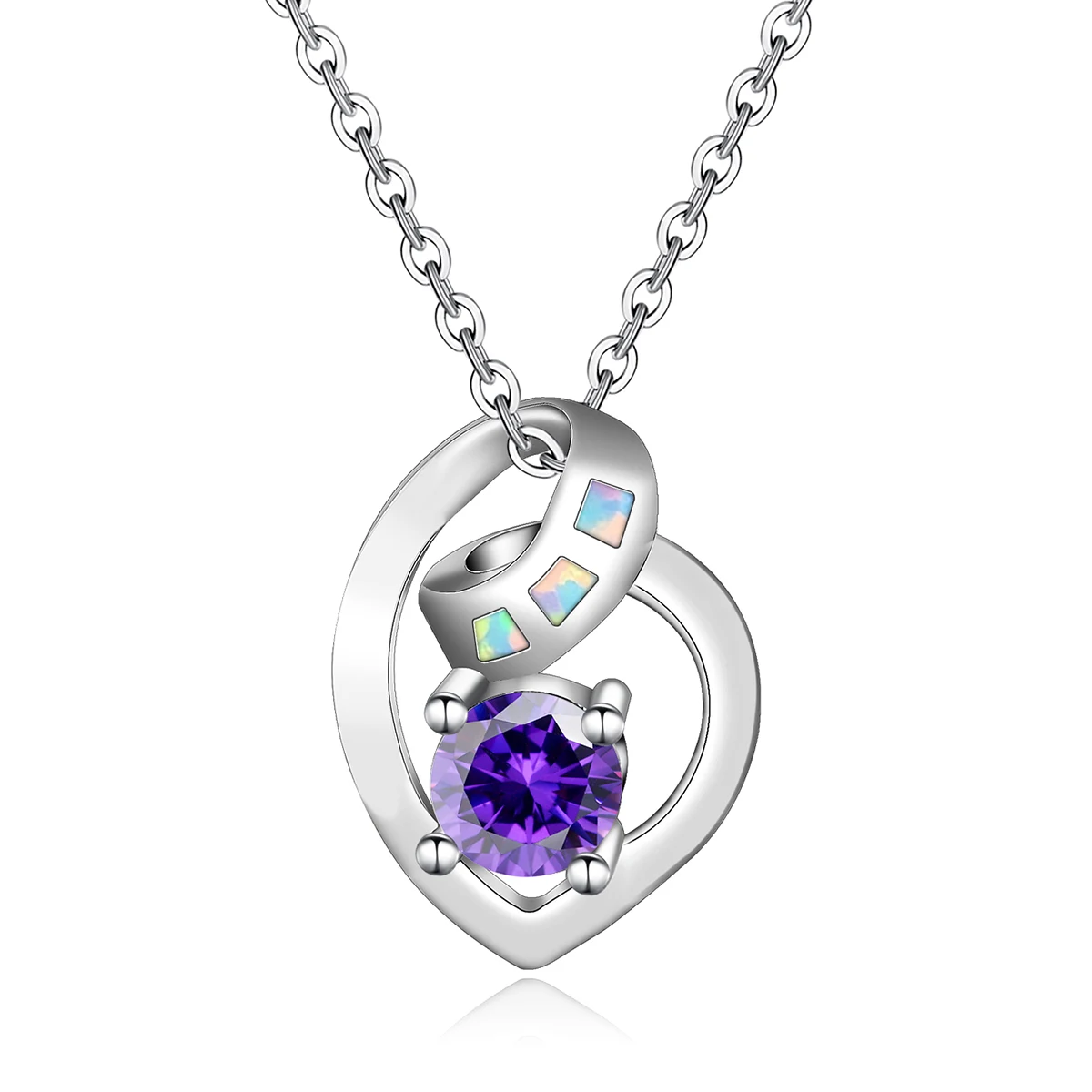 Aliexpress Sell Korean Version Beautiful Heart Women’s Opal Heart Song Pendant Necklace made by BlueOne Jewelry