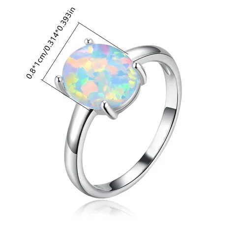 Com S925 Sterling Silver Solitaire White Opal Ring Fashion Simple Gemstone - view 3