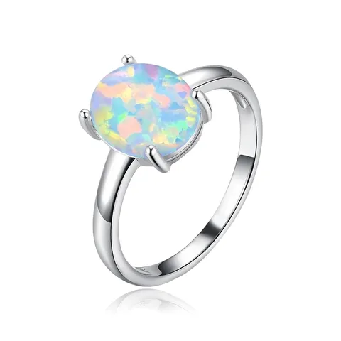 Com S925 Sterling Silver Solitaire White Opal Ring Fashion Simple Gemstone - 925 Sterling Silver jewelry made by BlueOne Jewelry