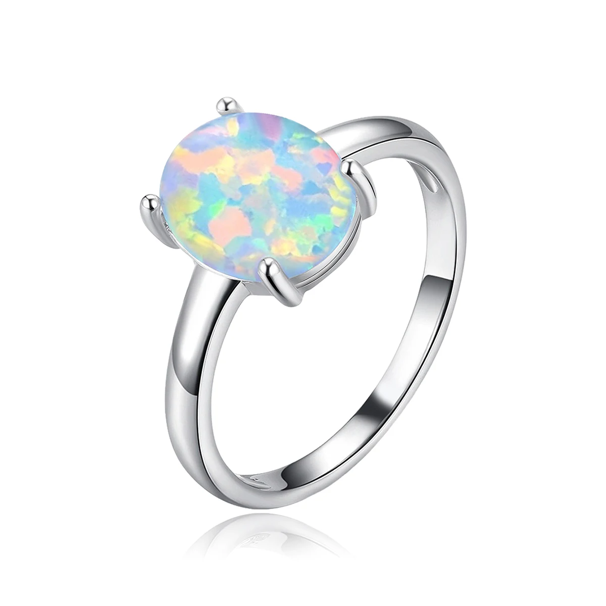 Com S925 Sterling Silver Solitaire White Opal Ring Fashion Simple Gemstone made by BlueOne Jewelry