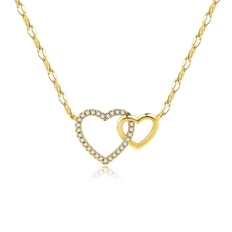 Heart to Heart Necklace Summer Women Premium Feeling Heart Shape Collarbone Chain - Plated Brass jewelry made by BlueOne Jewelry