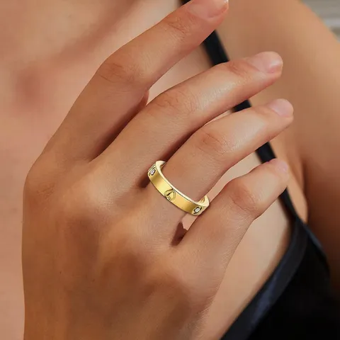 Love Rings Heart Shaped Couple Rings Diamond Set Titanium Ring - view 2