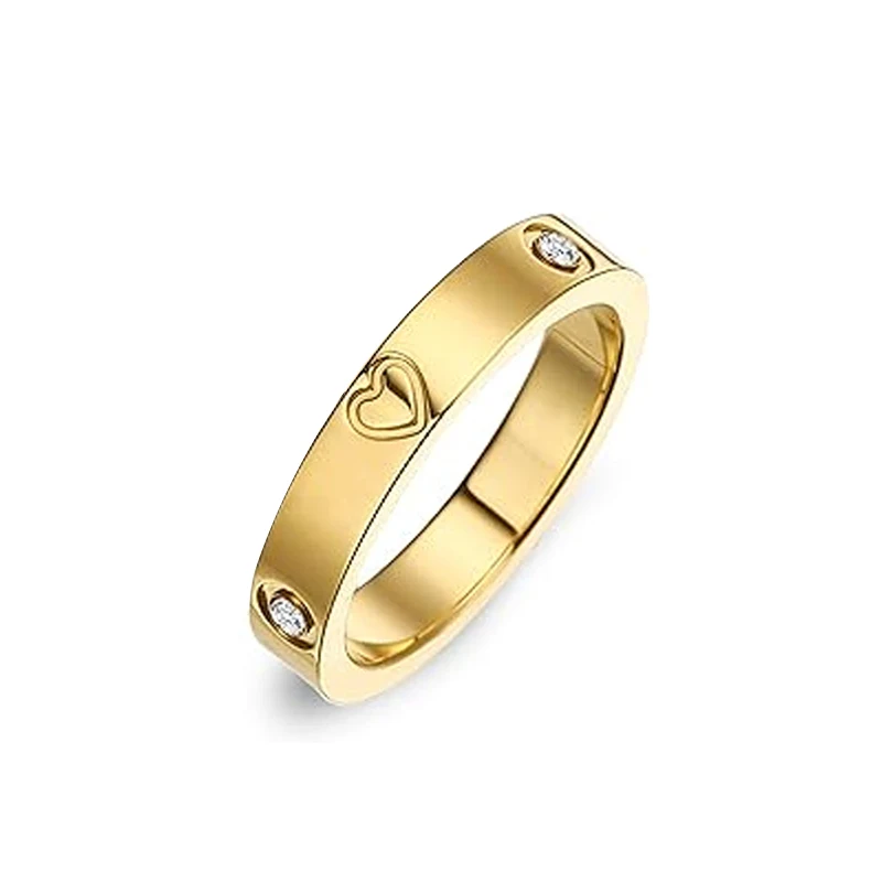Love Rings Heart Shaped Couple Rings Diamond Set Titanium Ring made by BlueOne Jewelry