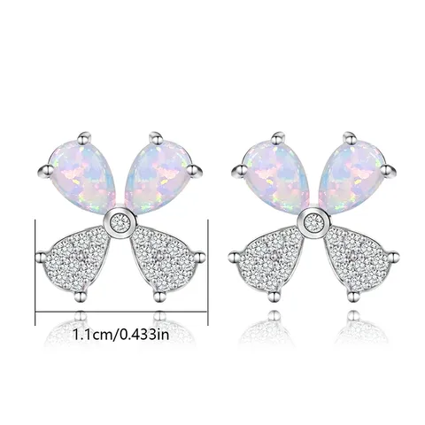 Opal Micro Set Zirconium Ear Bone Studs Clover Earrings - view 3