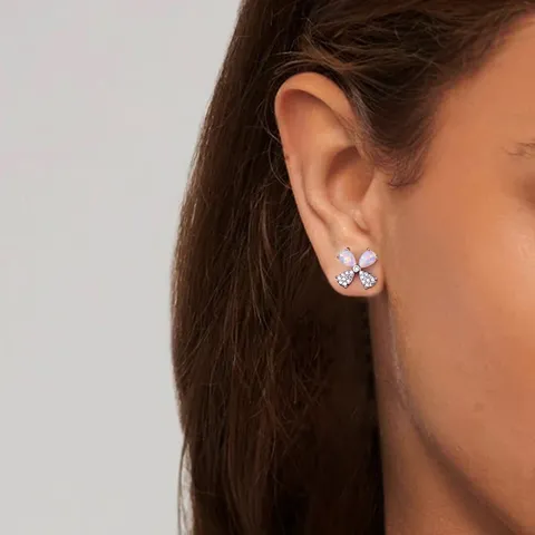 Opal Micro Set Zirconium Ear Bone Studs Clover Earrings - view 2