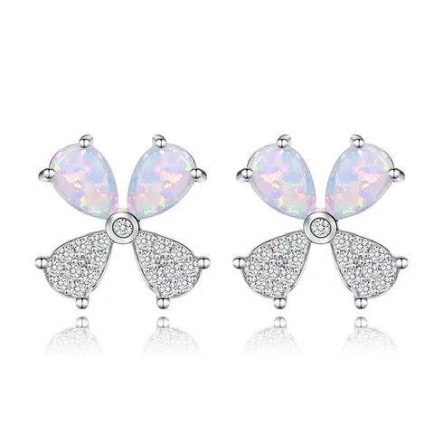 Opal Micro Set Zirconium Ear Bone Studs Clover Earrings - Plated Brass jewelry made by BlueOne Jewelry