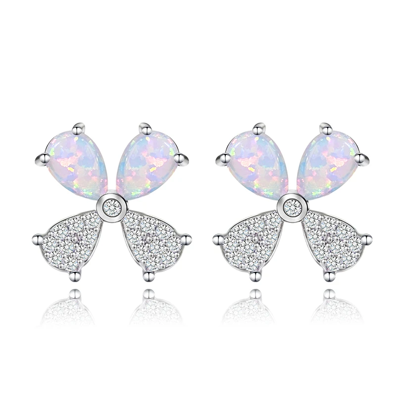 Opal Micro Set Zirconium Ear Bone Studs Clover Earrings made by BlueOne Jewelry